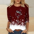 thumbnail image 5 of Camisetas de Navidad para Mujeres, 3/4 Manga Cuello Redondo Blusa con Estampado de Vacaciones, Top de Moda Casual, 5 of 5