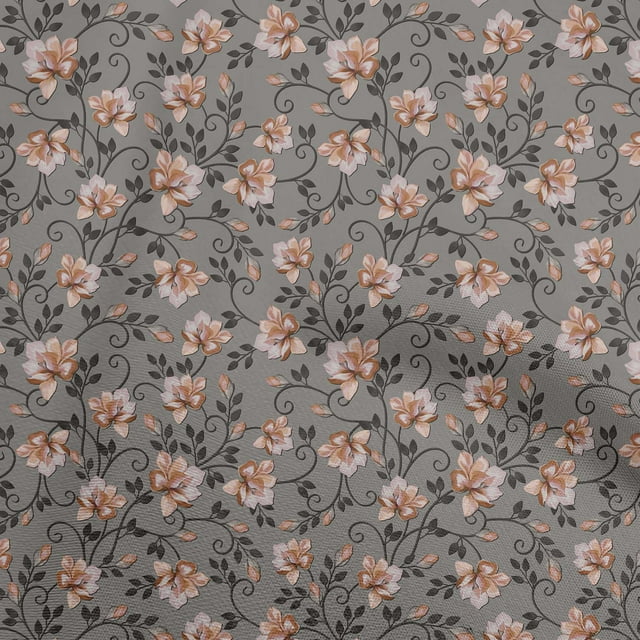 oneOone Cotton Poplin Twill Gray Fabric Floral Sewing Craft Projects Fabric Prints By Yard 56 Inch Wide