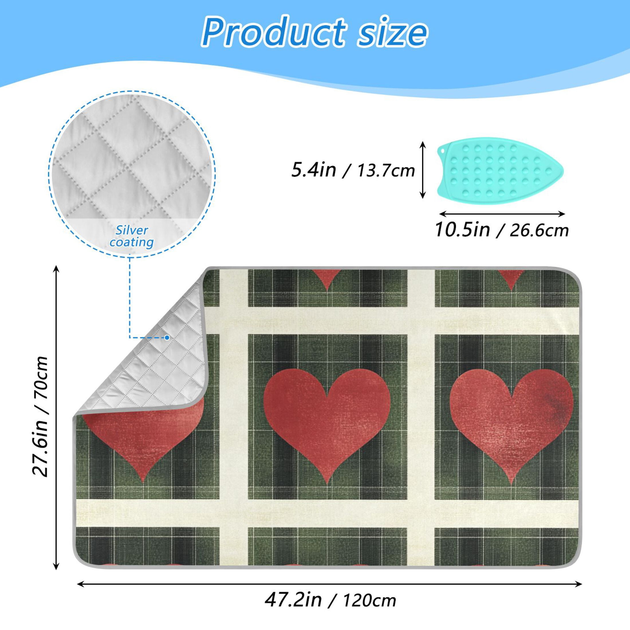 Green Plaid Hearts Valentine Ironing Mat Blanket Portable Travel Ironing Pad Heat Resistant Pad 47.2" x 27.6”