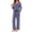 Navy, variant on Weekease Two Piece Pajama Sets for Women V Neck Button up Tops Drawstring Pants Casual Lounge Set with Pockets