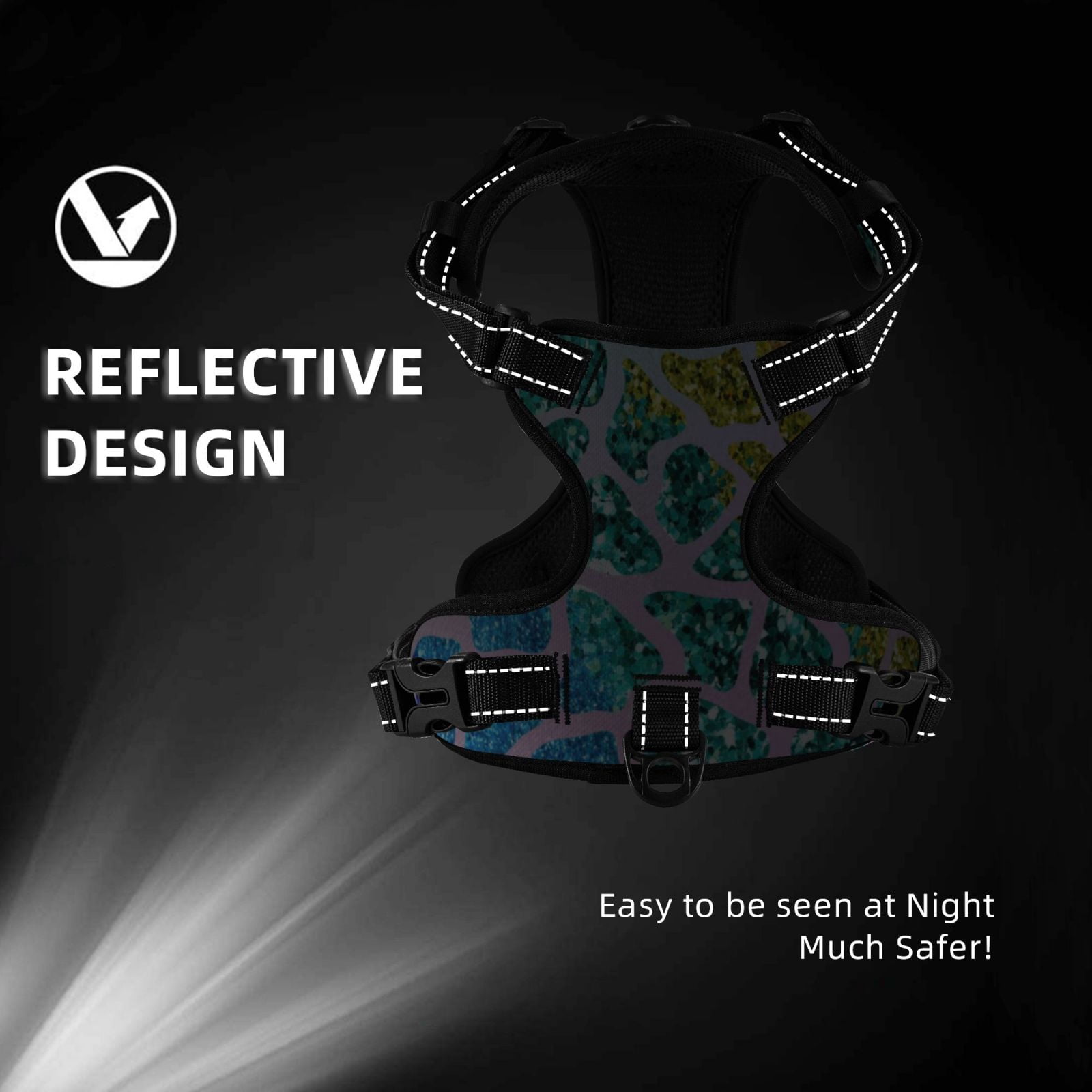 Vsdgher Rainbow Glitter Dog Harness, No-Pull Pet Harness, Dog Vest, Pet Vest for Small to Large Dogs-Small