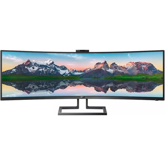 Restored PHILIPS Brilliance 499P9H 49" SuperWide Curved Monitor, Dual QHD 5120x1440 32:9, USB-C Docking, KVM Switch, HDMI/DisplayPort, Windows Hello Pop-Up Webcam, SmartErgoBase, LightSensor (Refurbished)