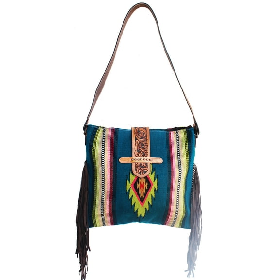 Women's Handwoven Wool Rodeo Cowgirl Shoulder Bag Purse Green 27FK32