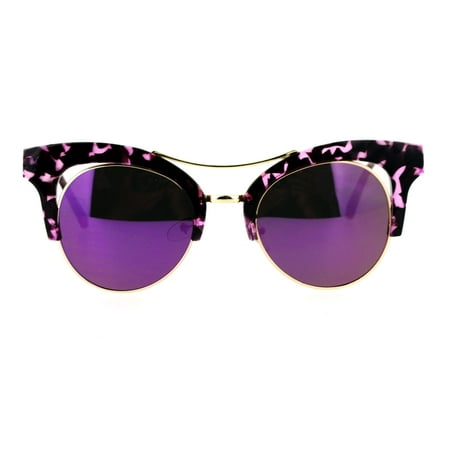 SA106 Mirrored Lens Womens Hipster Half Rim Cat Eye Sunglasses Black Blue