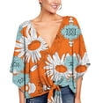 thumbnail image 2 of UHNDY Women's Summer Floral Print Top 3/4 Flared Sleeve V-Neck T-Shirt,Orange,3XL, 2 of 6