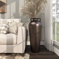 thumbnail image 3 of DecMode 32" Tall Floor Mediterranean Style Brown Metal Vase with Hammered Details and Handles, 3 of 15