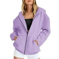 thumbnail image 3 of tklpehg Womens Zip Up Hoodies Jackets Fleece Sweatshirts Long Sleeve Tops Vintage Sweatshirt Hooded Classic Solid Color Lightweight Casual Loose Going Out Tops Pullover (Purple,XL), 3 of 6