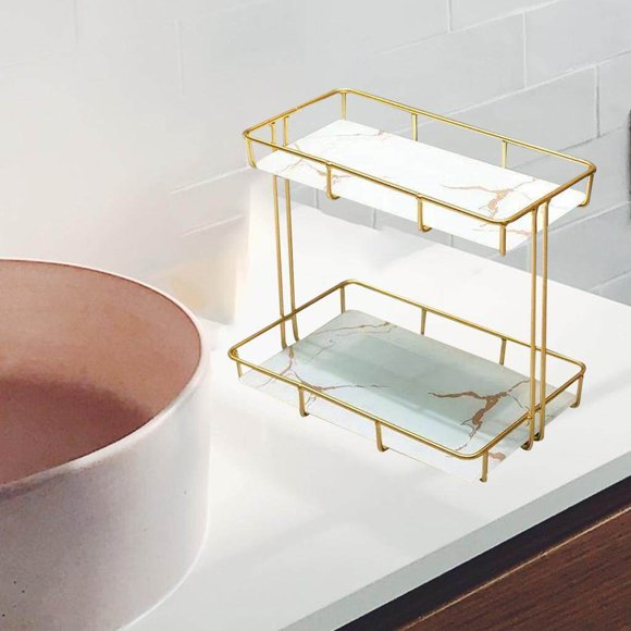justharion Storage Rack Multi-layer Storage Box Perfume Jewellery Container Basket L Double Layer White