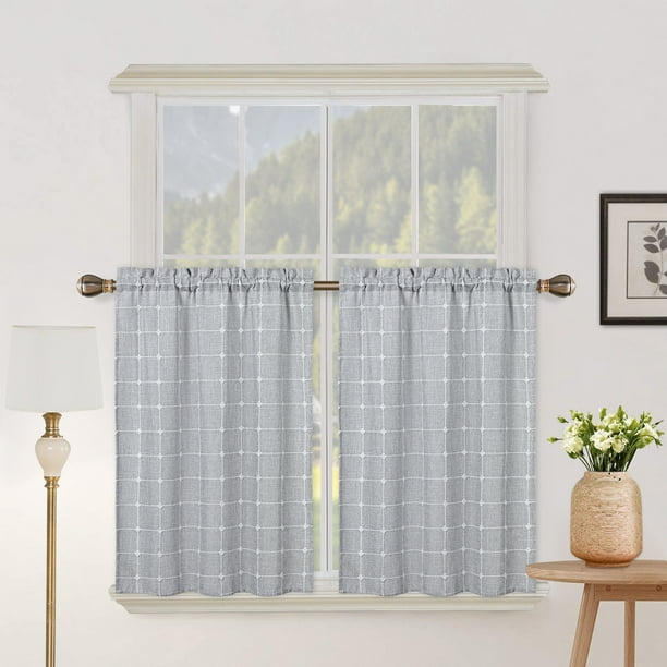 HOMERRY Kitchen Curtains 30 inch Length Farmhouse Blackout Linen Small