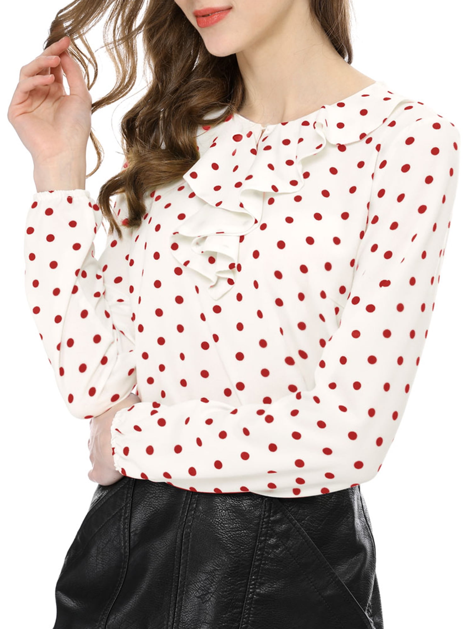 white shirt with red dots