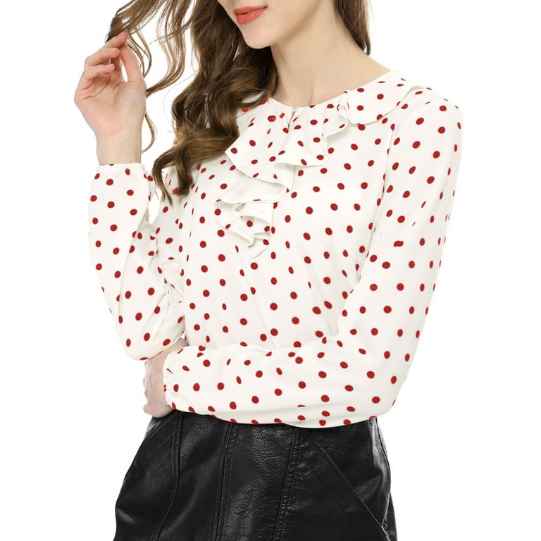 Black And White Polka Dot Plus Size Ruffle Sleeve Women Blouse - TD Mercado