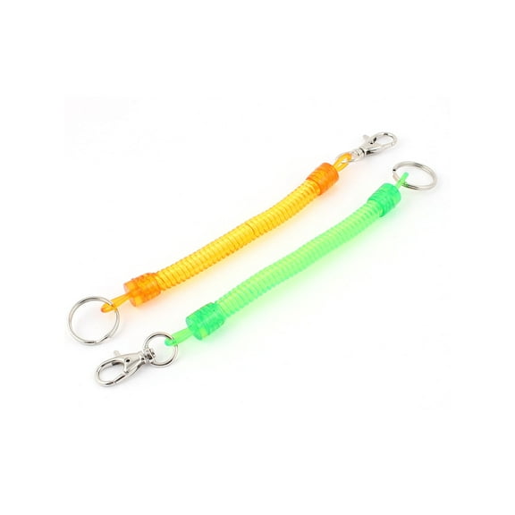 Unique Bargains Spiral Wrist Key Chain Coil Strap Keyring Holder Green Orange 2pcs