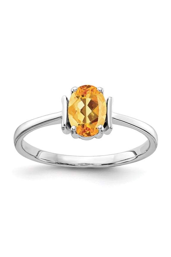 14K White Gold Ring Band 2 mm Polished 7x5 Oval Gemstone Mounting, Size 6