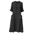 thumbnail image 7 of Atogsazn Women's Summer Linen Midi Dress Loose Button Short Sleeve Crew Neck Sundress Flowy Casual Dresses Dark Gray L Fashion, 7 of 7