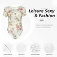 thumbnail image 4 of KLL Women 's Crew Neck Bodysuit Jumpsuits Floral Print Short onesies Stretch T Shirts, 4 of 7