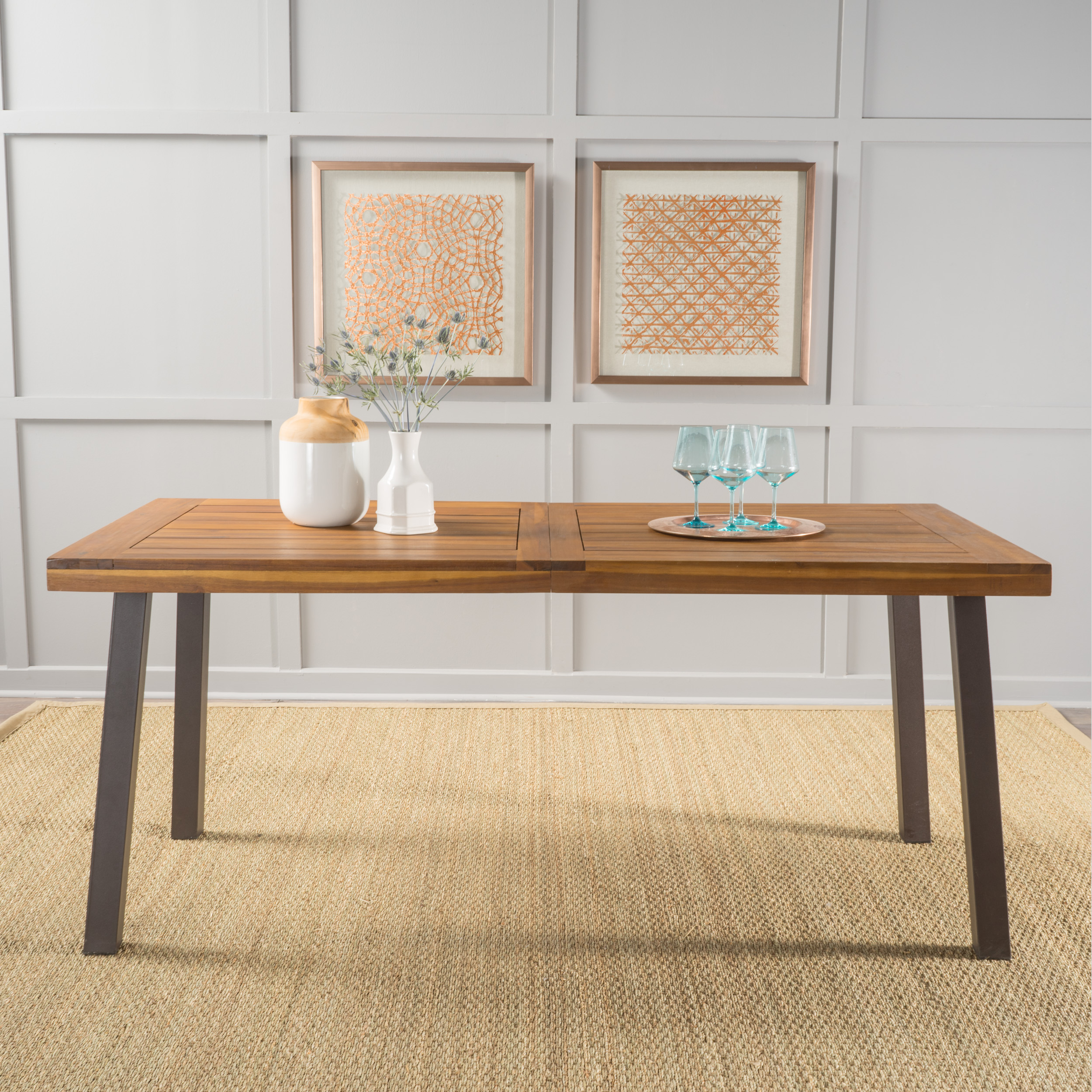 Noble House Gabrielle Natural Stained Acacia Wood Dining Table Walmart Com Walmart Com