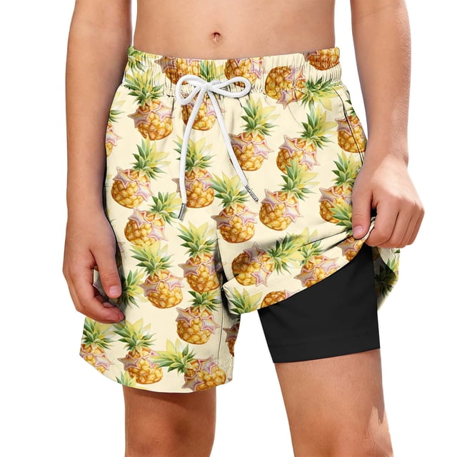 Zpanxa Boys Polyester Shorts Print Pattern with Double Layer Pockets Elastic Waistband Beach Sports Shorts 5 Years