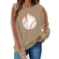 thumbnail image 2 of Holzkary Baseball Sweatshirt for Womens 2025 Long Sleeve Crewneck Graphic Pullover Top Softball Casual Sport Shirt Long Sleeve Round Neck Casual Baseball Print Game Hoodless Hoodie Khaki S, 2 of 3