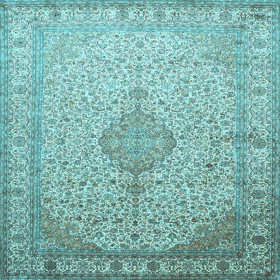 Ahgly Company Indoor Square Medallion Light Blue Traditional Area Rugs, 4' Square