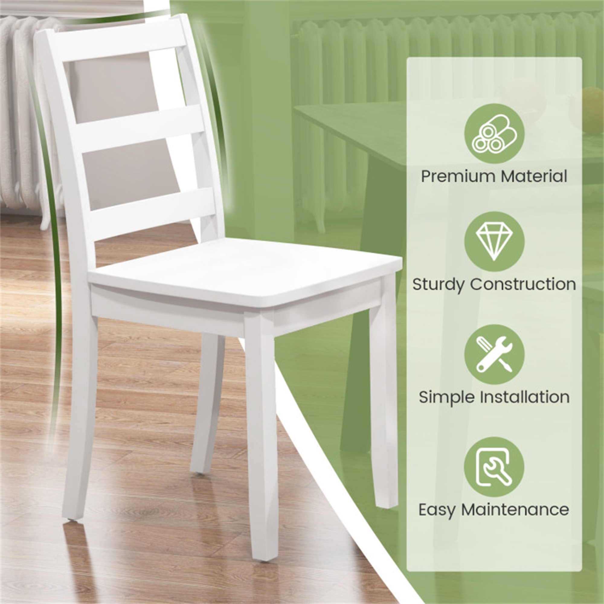 Demi Bonn Set of 2 Wood Dining Chairs with Solid Rubber Wood Legs and Backrest, White