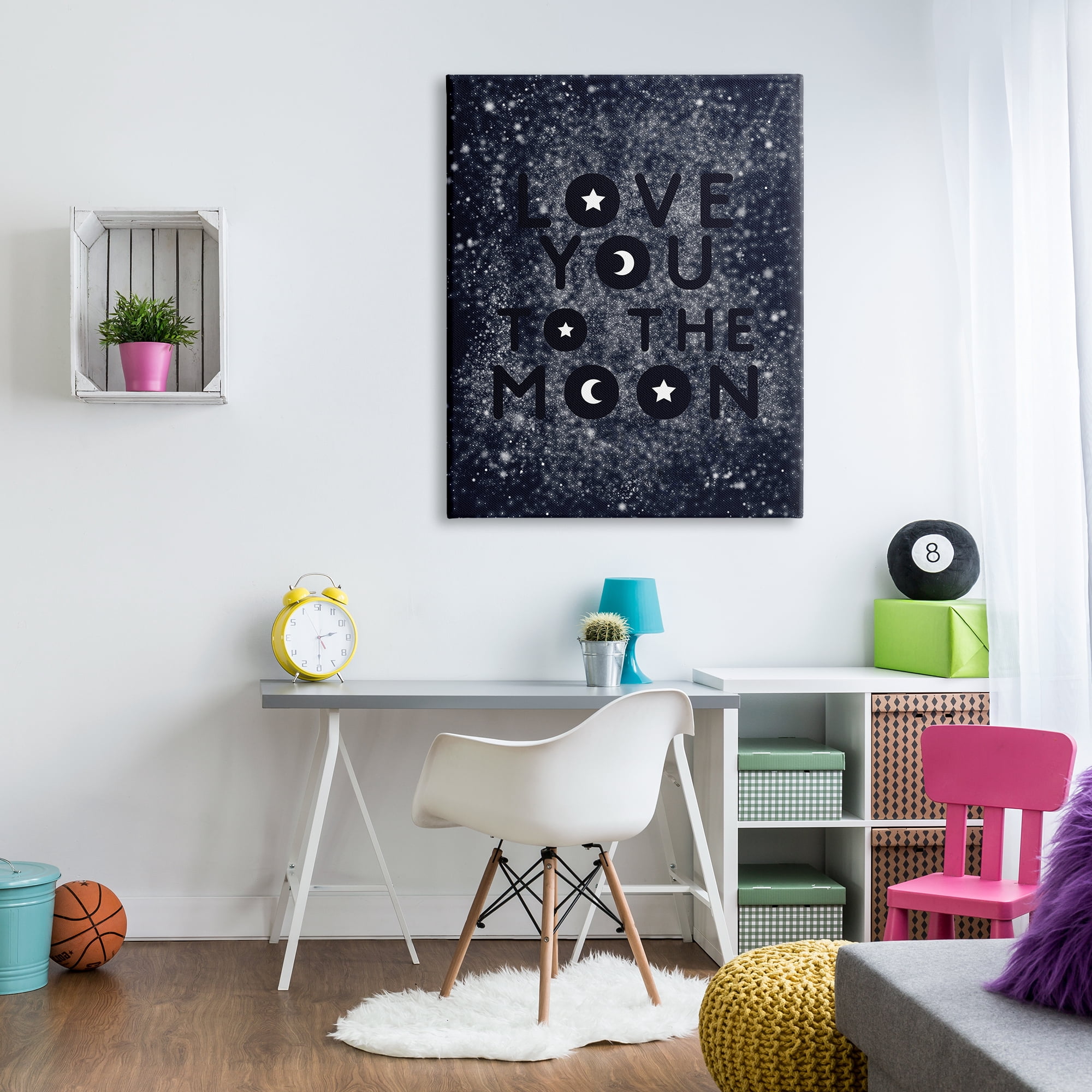 Stupell Industries Love You To Moon Starry Night Sky Typography Outer Space Painting Gallery Wrapped Canvas Print Wall Art, 36 x 48