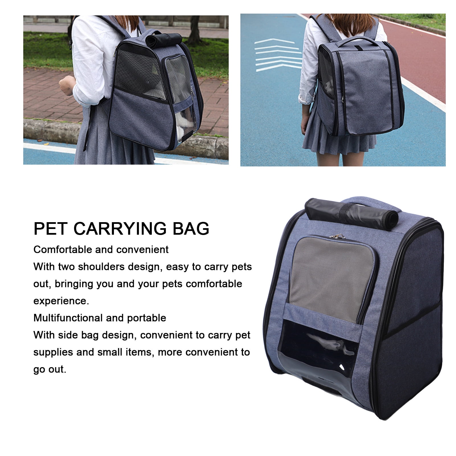 Rupoun Pet Carrier Backpack Large Capacity Polyester Pet Bag Multipurpose for Dogs Cats Outdoors Dark Blue L (16.5 in / 42 cm)