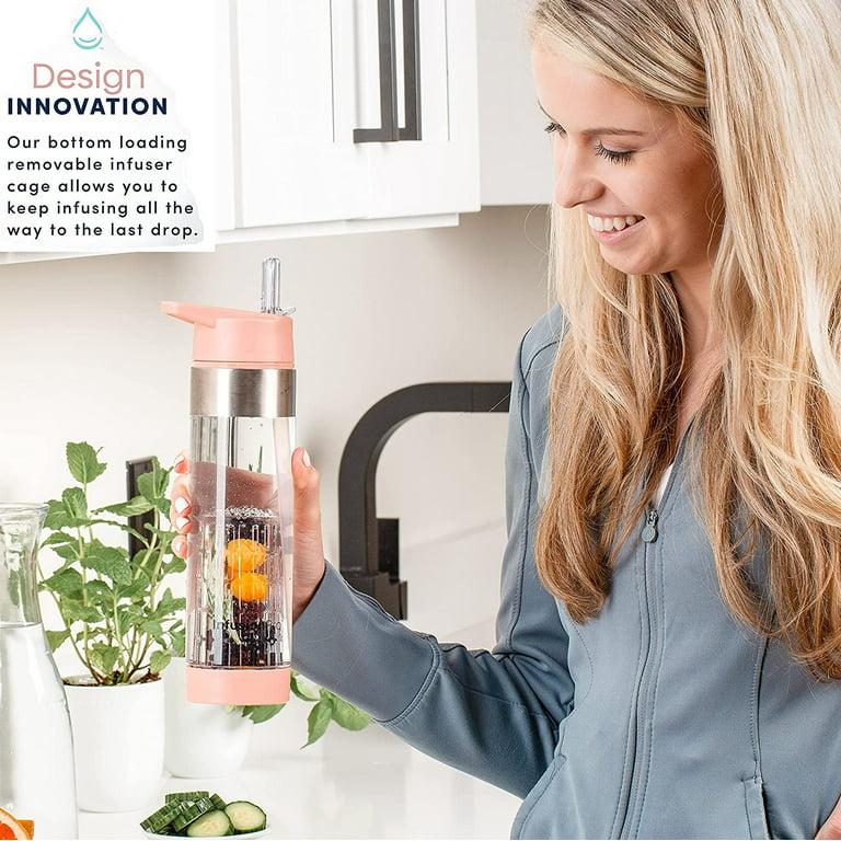 Infusion Pro Fruit Infuser Water Bottle with Straw Lid 24 oz : Flip-Up Water  Bottle Straw : Insulated Sleeve & Fruit Infusion Water eBook : Bottom  Loading Water Infuser for More Flavor 
