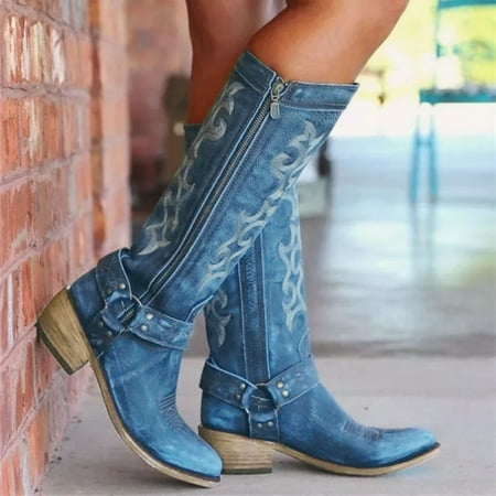 

FZM Women shoes Warm Vintage Round Zipper Women Heel Toe Boots Embroider Boots Keep Shoes Women s Boots