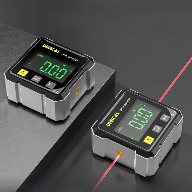 Professional 360-Degree Digital Angle Gauge with Magnetic Base, Laser Guide, and LCD Display | Pocket-sized Electronic Level & Inclinometer
