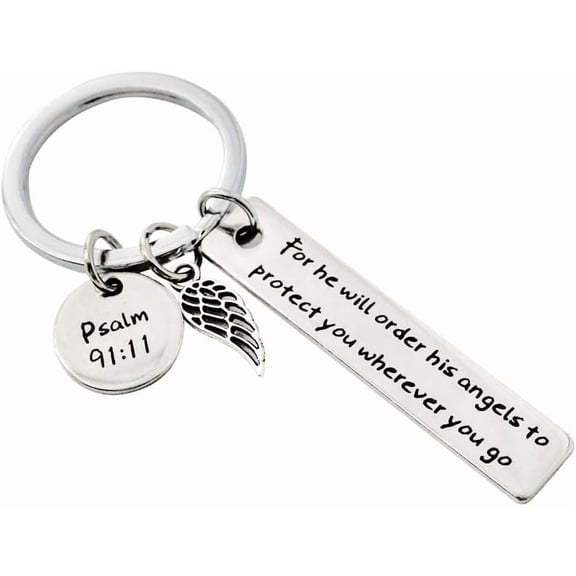 Bible Verse Keychain for He Will Order His Angels to Protect You Keychain
