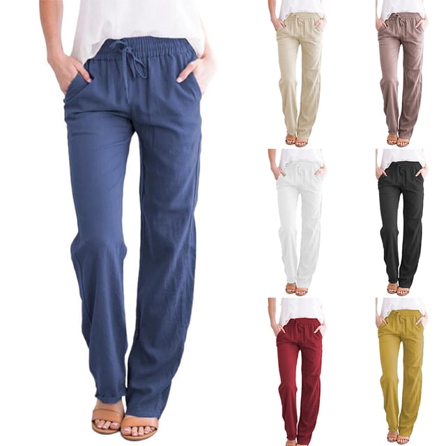 FJUCHAI Women'sPlus Size Linen Pants Women's Wide Leg Pants Plus Size Linen Drawstring Cropped Pants Drawstring Trousers Culottes S-XXXL