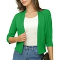 thumbnail image 6 of Womens Casual Lightweight Cardigans New Women's Cropped Cardigan 3/4 Sleeve Open Front Basic Knitted Sweater Soft Lightweight Knitted Tops Green L, 6 of 7