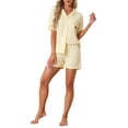 thumbnail image 2 of INSPIRE CHIC Women's Solid Pajama Sets Short Sleeves Cute Soft Comfy Highly Elastic Button Up Tops and Shorts 2 Pcs XL Light Yellow, 2 of 6