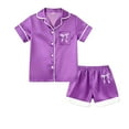 thumbnail image 4 of Kids Silk Pajamas Girls Bow Print Short Sleeve Button Down Nightwear with Shorts Set Girls Casual Pajamas Set 10-11 years Pajamas Girls, 4 of 4