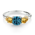 thumbnail image 2 of Gem Stone King 925 Sterling Silver and 10K Yellow Gold London Blue Topaz and Yellow Citrine 3 Stone Engagement Ring for Women (1.78 Cttw, Cushion Cut 6MM and 4MM, Available in Size 5, 6, 7, 8, 9), 2 of 4