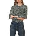 thumbnail image 5 of INSPIRE CHIC Women's Casual Pleated Front Half Placket Long Sleeve Floral Blouse Shirts M Black, 5 of 7