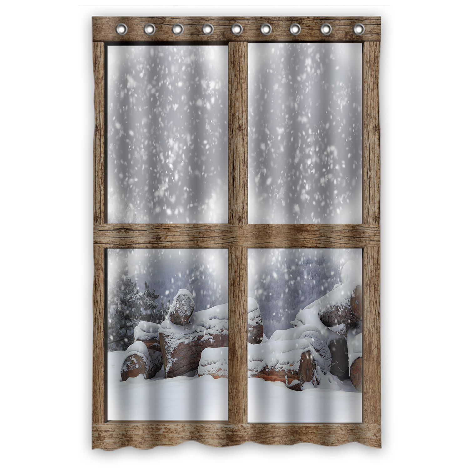 YKCG Winter Outdoors View Snowflake Scene Firewood Shower Curtain