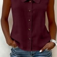 thumbnail image 7 of Tank Top Women Running Tank Top Women Women's Solid Color Casual Sleeveless Lapel Doll Collar Knot Linen Button Cardigan Top Wine M, 7 of 7