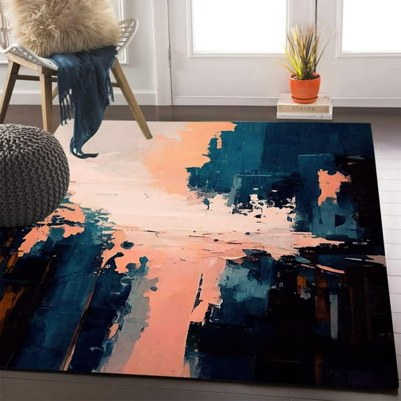 Navy Blue Peach Pink Retro Abstract Area Rug for Living Room Bedroom Dining Room Modern Contemporary Washable Carpet 2'x3' Home Office Soft Kitchen Runner Rug