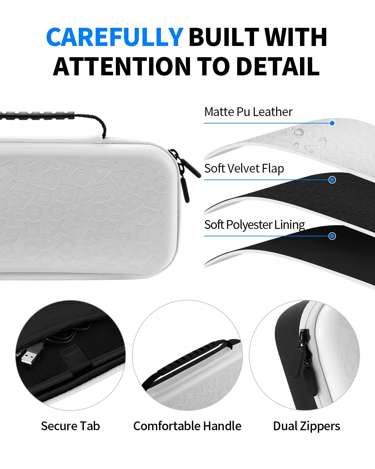 Funlab 4 in 1 Accessory Kit for Playstation Portal Compatible with Ps Portal Accessory Kit, Ps5 Portal Carrying Case with Case/Protective Film/Thumb Clip - White