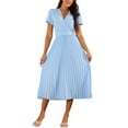 thumbnail image 2 of INSPIRE CHIC Women's 2024 Casual Short Sleeve Wrap V Neck Flowy Pleated Midi Dress with Belt, 2 of 5