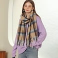 thumbnail image 4 of Clearance! Baberdicy Women's Autumn and Winter Colorful Plaid Shawl Thickening Warm Fringe Scarf Scarf Khaki, 4 of 8