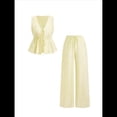 thumbnail image 1 of Conjunto de Dos Piezas de Verano para Mujer, con Estampado de Rayas, Sin Mangas, con Cordones, Camiseta Sin Mangas y Pantalones para Playa Amarillo M, 1 of 8