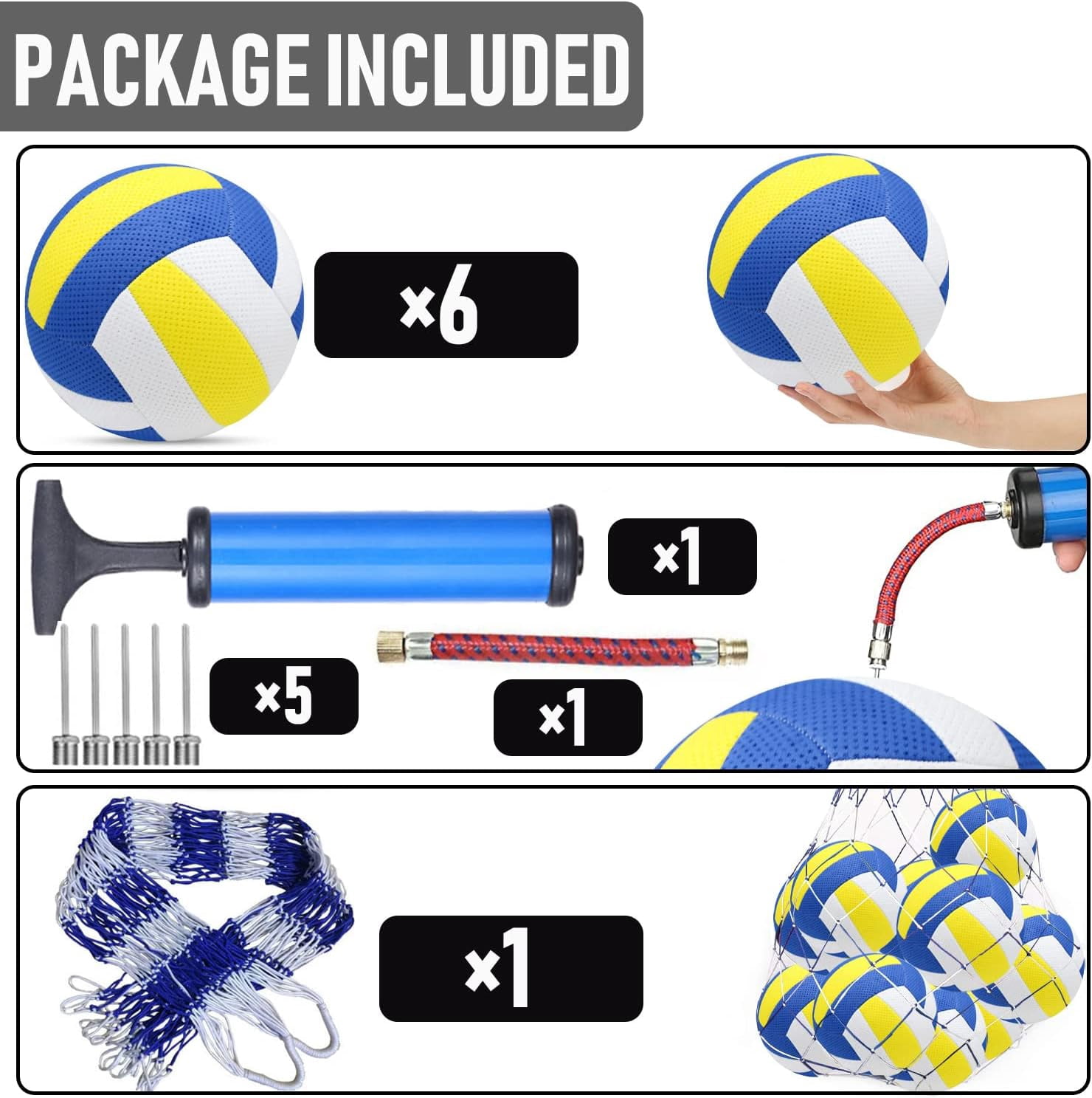 Volleyball Balls of Synthetic Leather, Includes Ball Pump and Net Bag, for Indoor Outdoor