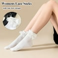 thumbnail image 3 of Zhengup Womens Ankle Socks Lace Ruffle Frilly Cotton Cute Princess Ankle Dress Lace Socks for Girl 2 Pack, 3 of 7