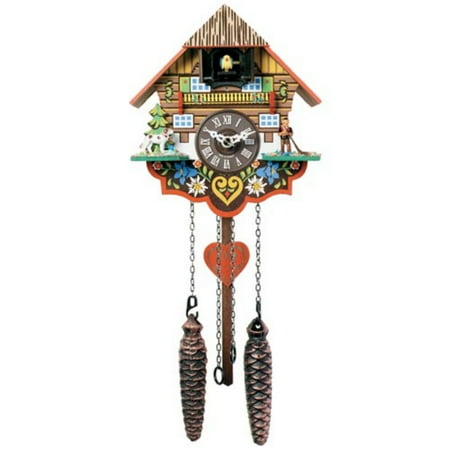16 Inch Black Forest Saint Bernard with Alpine Horner Player Cuckoo Clock