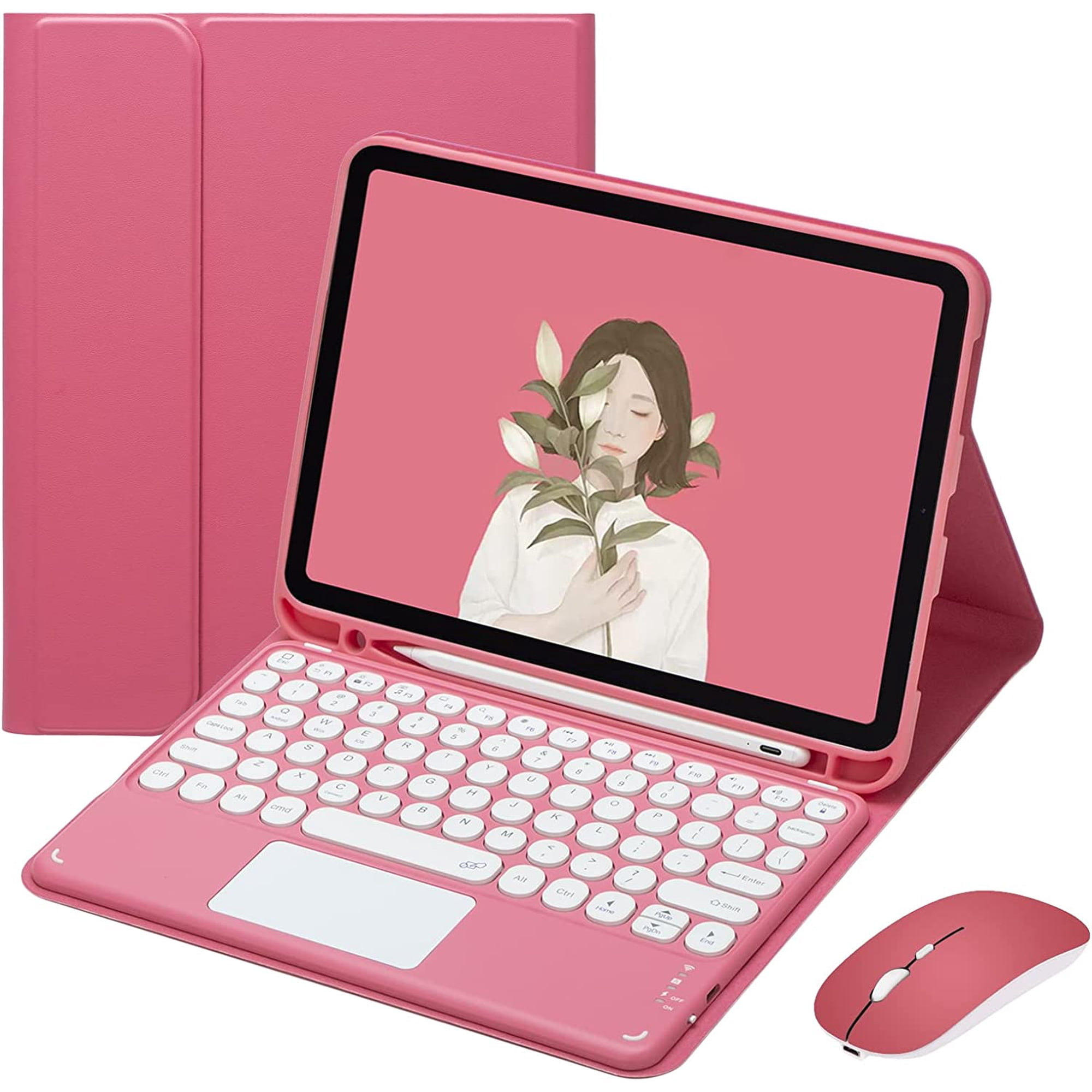 Timoom iPad 10th Generation 2022 10.9" Color Touch Keyboard Case with Bluetooth Mouse Cute Round Key TouchPad Detachable Keyboard for iPad 10