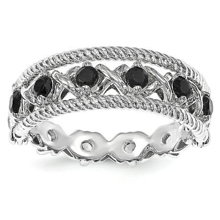 Sapphire Stick - Solid 925 Sterling Silver Stack Exp Created White Simulated Sapphire & Black Simulated Sapphire Flip Ring - Size 6