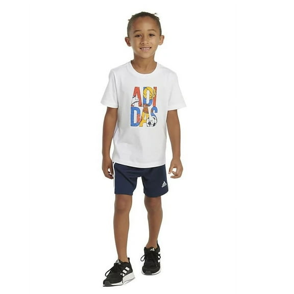 Adidas Toddler Boys White All Sports Graphic Tee Shirt & Shorts Outfit Set 3T