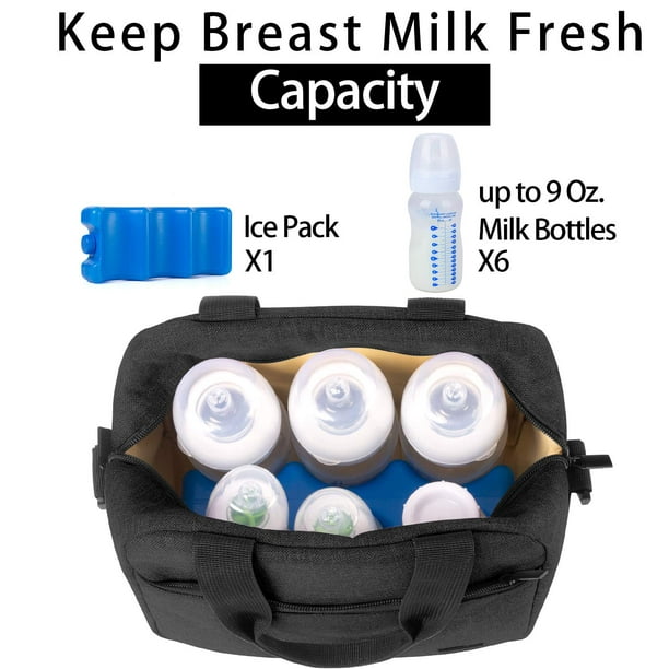 IGUOHAO Sac isotherme pour lait maternel avec sac de glace, sac fourre-tout  de voyage pour biberon pouvant contenir jusqu'à 6 grandes bouteilles de 9  onces, gris 